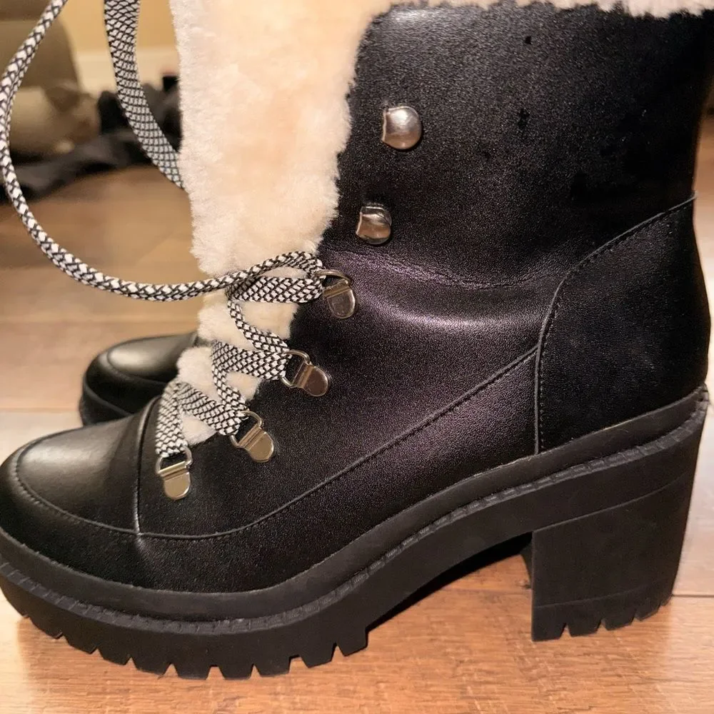Steve Madden Women's Black Shearling Lace-Up Boots size 10